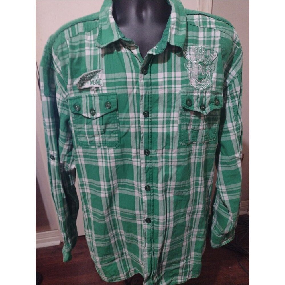 Men's Parish Nation Embroidered Logo Green 4XL Button Shirt Cotton L/S